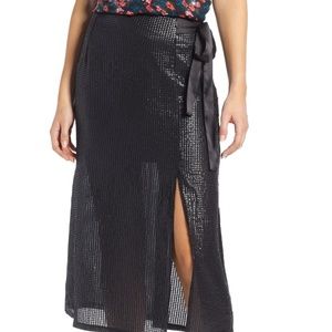 Something Navy Wrap Sequin Midi Skirt